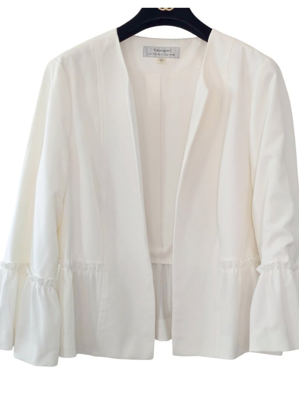 Tahari NWT Marshmellow Peplum Blazer Size 16 Bell Sleeve Open Front Summer - Picture 2 of 6